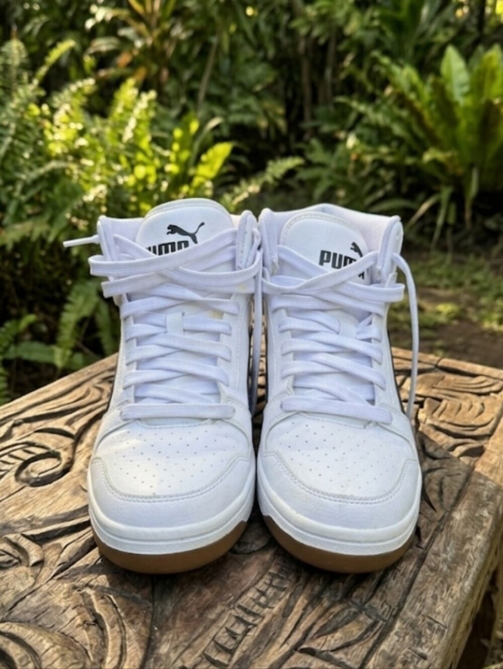 Puma White High-Top Sneakers with Gum Outsole